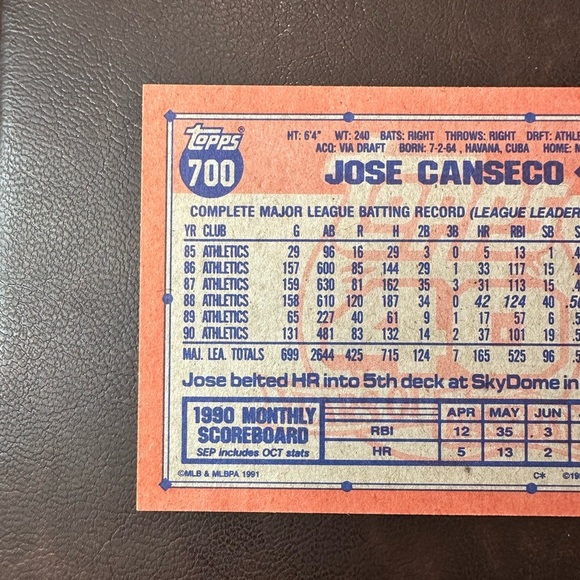 1991 Topps 40 Years Of Baseball #700 Jose Canseco Oakland Athletics Rare - Picture 5 of 6